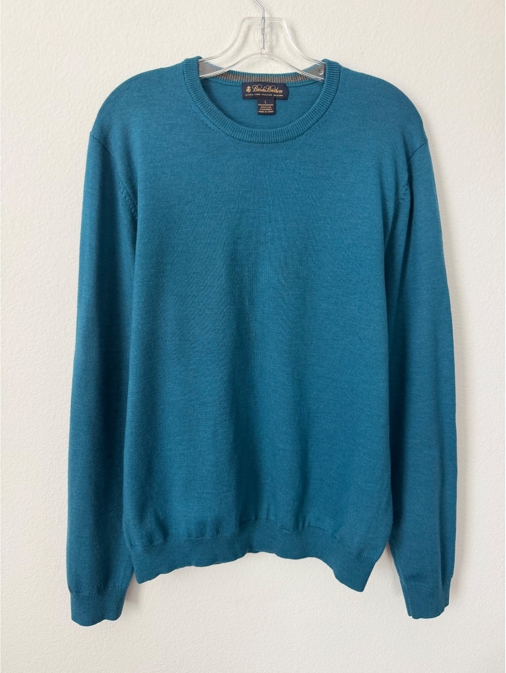 Brooks Brothers Long Sleeve Crew Neck Wool Blend Teal Blue Sweater Men's Size L